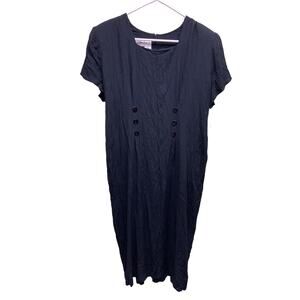 Betsy Lauren Womens Solid Black Midi Dress Short Sleeve Accent Buttons Size 13